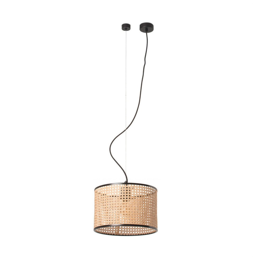 FARO - Luminaria suspendida MAMBO negro pantalla ratán E27 diámetro 320x213mm
