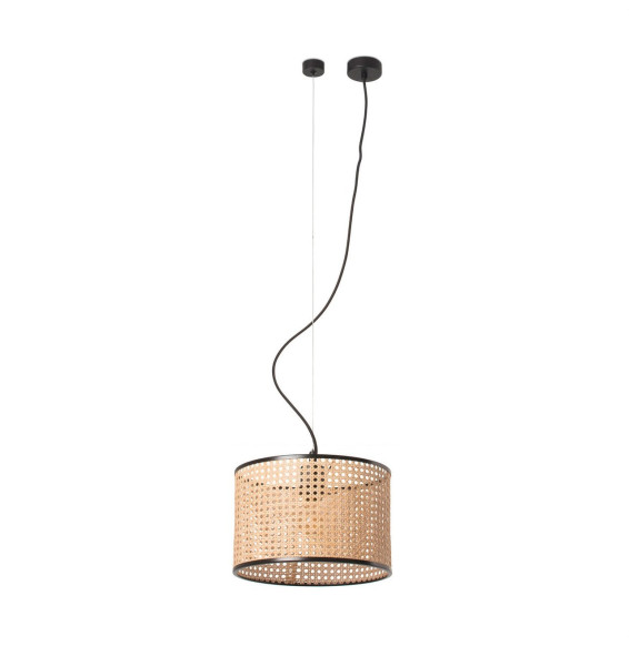 FARO - Luminaria suspendida MAMBO negro pantalla ratán E27 diámetro 320x213mm