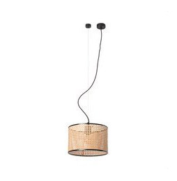FARO - Luminaria suspendida MAMBO negro pantalla ratán E27 diámetro 320x213mm