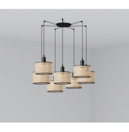 FARO - Luminaria suspendida MAMBO negro pantalla ratán E27 diámetro 210x200mm 7 lámparas