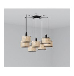 FARO - Luminaria suspendida MAMBO negro pantalla ratán E27 diámetro 210x200mm 7 lámparas