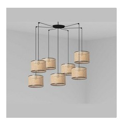 FARO - Luminaria suspendida MAMBO negro pantalla ratán E27 diámetro 320x213mm 7 lámparas