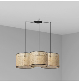 FARO - Luminaria suspendida MAMBO negro pantalla ratán E27 diámetro 450x313mm 3 lámparas