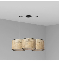 FARO - Luminaria suspendida MAMBO negro pantalla ratán E27 diámetro 450x313mm 3 lámparas