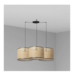 FARO - Luminaria suspendida MAMBO negro pantalla ratán E27 diámetro 450x313mm 3 lámparas