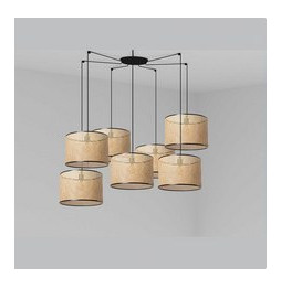 FARO - Luminaria suspendida MAMBO negro pantalla ratán E27 diámetro 450x313mm 7 lámparas