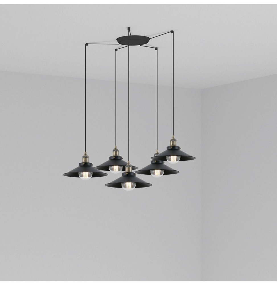 FARO - Luminaria suspendida MARLIN negro E27 60W 5 lámparas