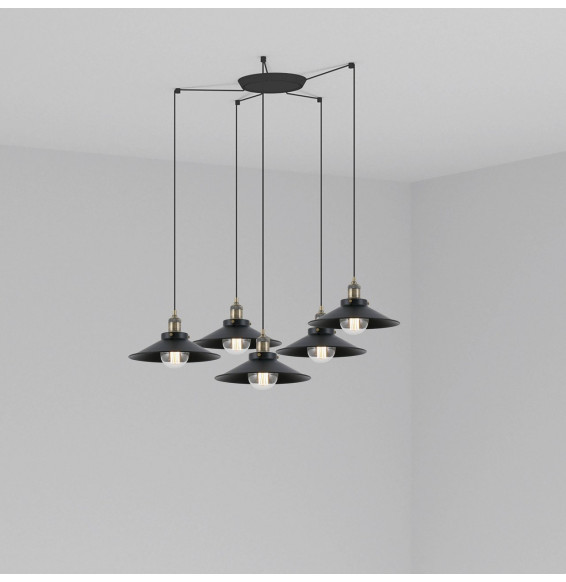 FARO - Luminaria suspendida MARLIN negro E27 60W 5 lámparas