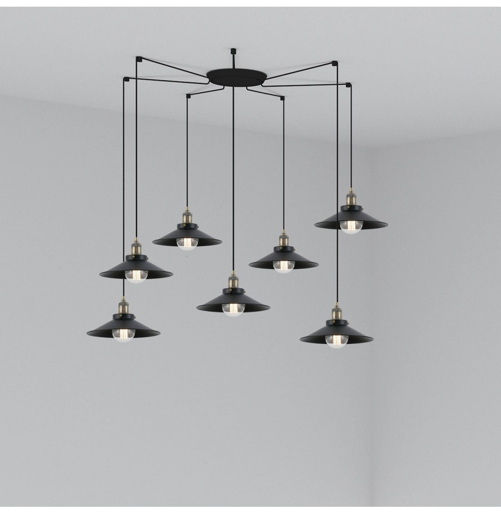 FARO - Luminaria suspendida MARLIN negro E27 60W 7 lámparas