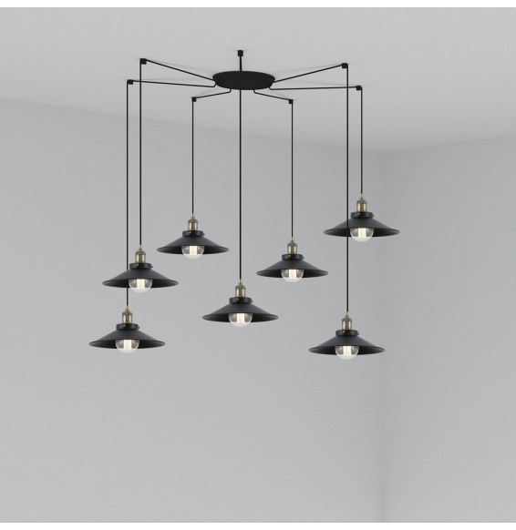 FARO - Luminaria suspendida MARLIN negro E27 60W 7 lámparas