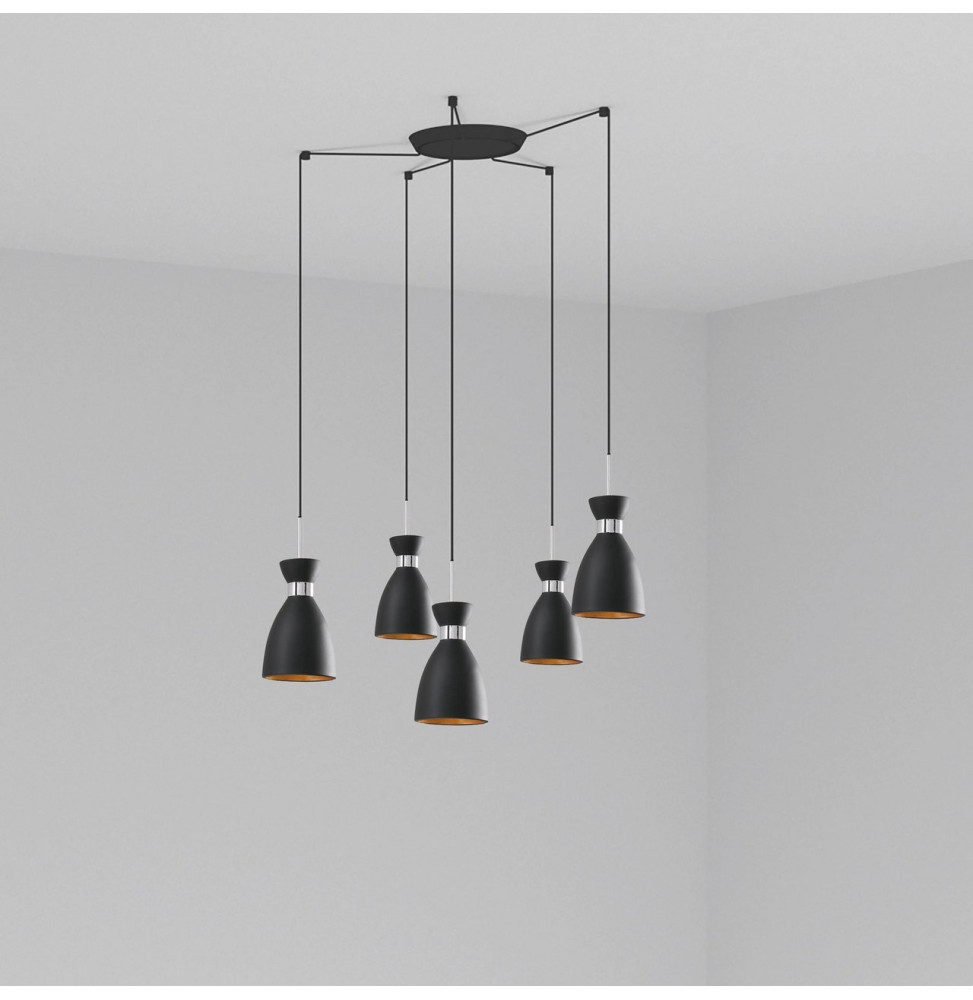 FARO - Luminaria suspendida RETRO 1xE14 20W 5 lámparas negro/cobre