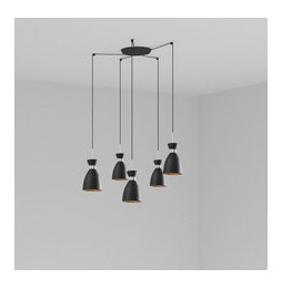 FARO - Luminaria suspendida RETRO 1xE14 20W 5 lámparas negro/cobre