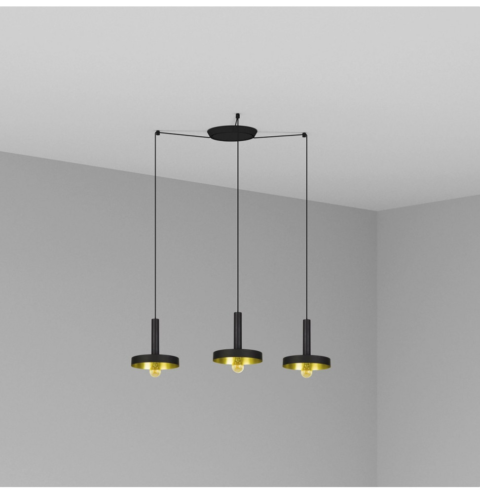 FARO - Luminaria suspendida WHIZZ negro/oro satinado E27 60W 3 lámparas