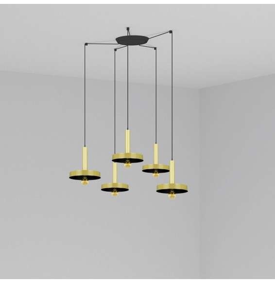 FARO - Luminaria suspendida WHIZZ oro satinado/negro E27 60W 5 lámparas
