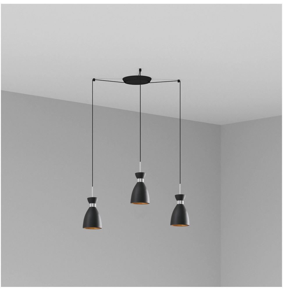 FARO - Luminaria suspendida RETRO 1xE14 20W 3 lámparas negro/cobre