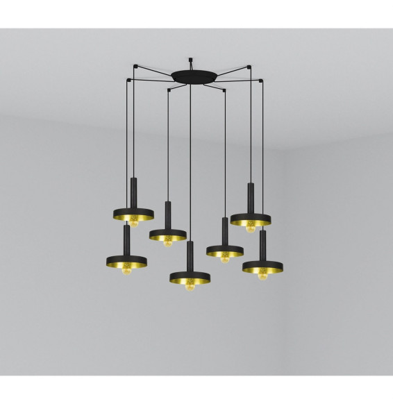 FARO - Luminaria suspendida WHIZZ negro/oro satinado E27 60W 7 lámparas