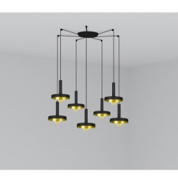 FARO - Luminaria suspendida WHIZZ negro/oro satinado E27 60W 7 lámparas