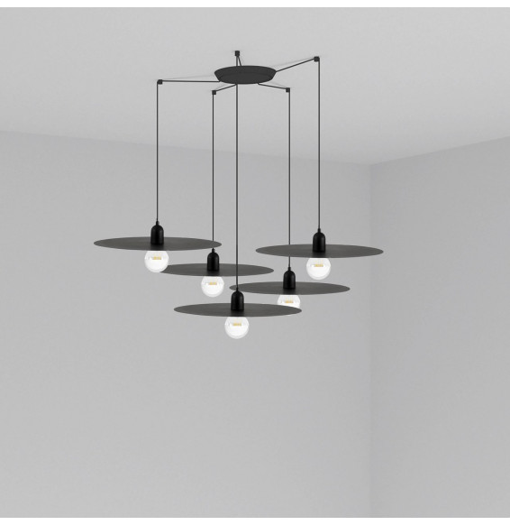 FARO - Luminaria suspendida PLAT negro E27 60W 5 lámparas