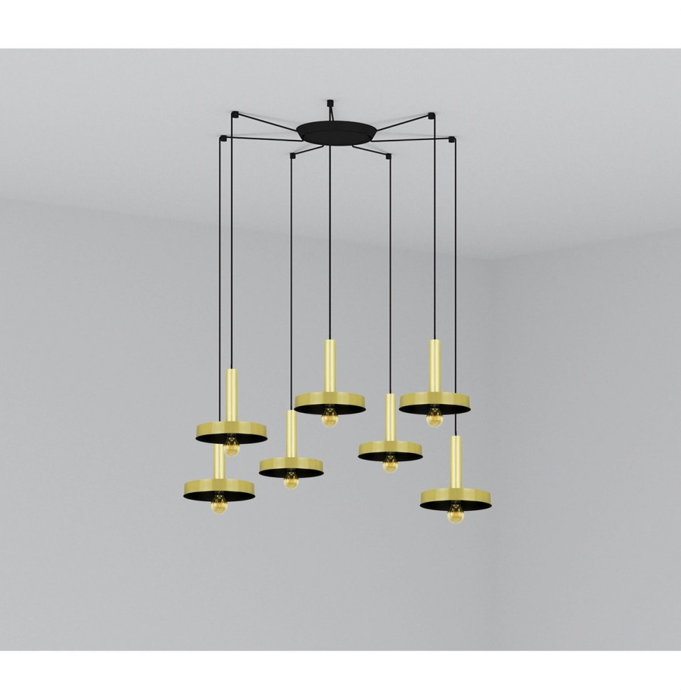 FARO - Luminaria suspendida WHIZZ oro satinado/negro E27 60W 7 lámparas