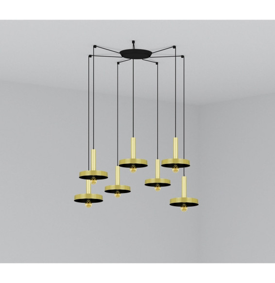 FARO - Luminaria suspendida WHIZZ oro satinado/negro E27 60W 7 lámparas
