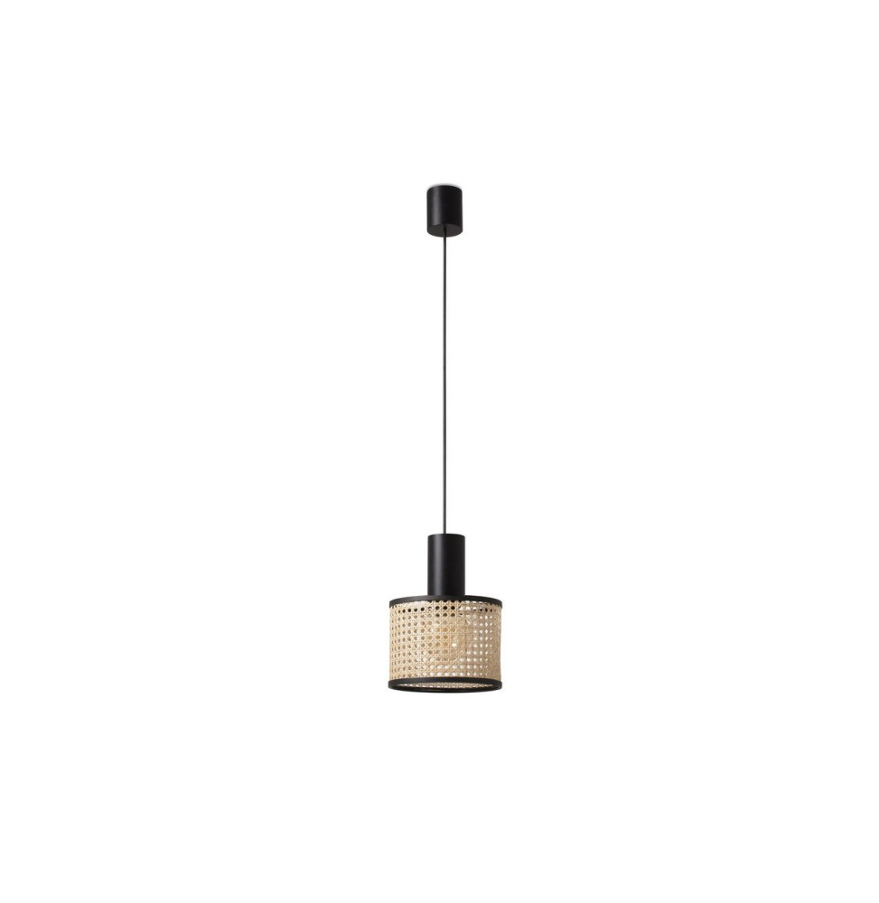 FARO - Luminaria suspendida MAMBO negro simple ratán E27 diámetro 210x200mm