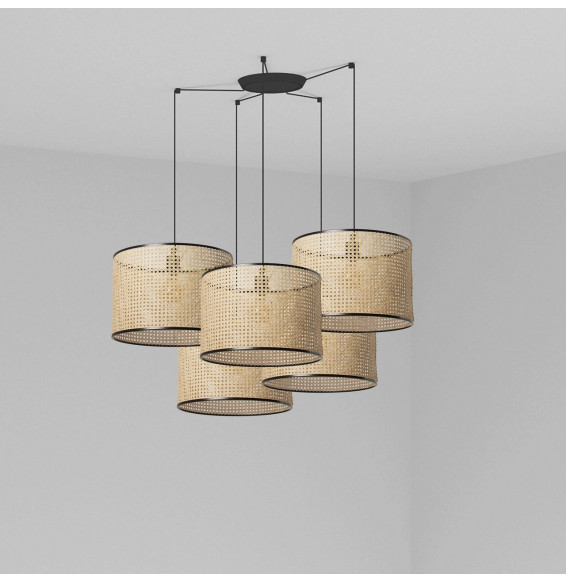 FARO - Luminaria suspendida MAMBO negro pantalla ratán E27 diámetro 450x313mm 5 lámparas