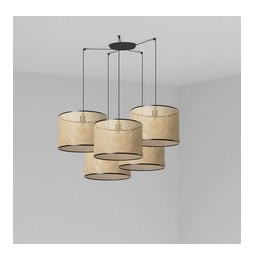 FARO - Luminaria suspendida MAMBO negro pantalla ratán E27 diámetro 450x313mm 5 lámparas