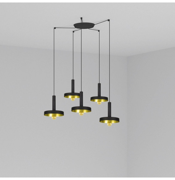 FARO - Luminaria suspendida WHIZZ negro/oro satinado E27 60W 5 lámparas