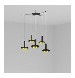 FARO - Luminaria suspendida WHIZZ negro/oro satinado E27 60W 5 lámparas