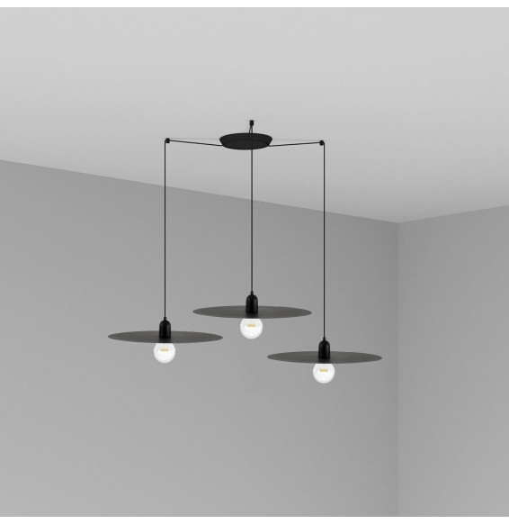 FARO - Luminaria suspendida PLAT negro E27 60W 3 lámparas