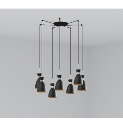 FARO - Luminaria suspendida RETRO 1xE14 20W 7 lámparas negro/cobre