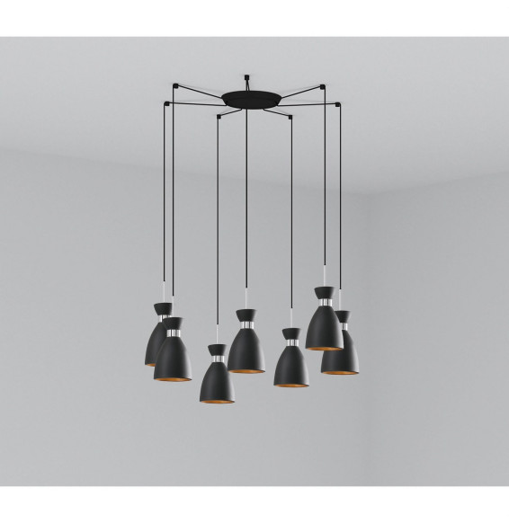 FARO - Luminaria suspendida RETRO 1xE14 20W 7 lámparas negro/cobre
