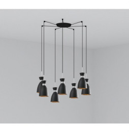 FARO - Luminaria suspendida RETRO 1xE14 20W 7 lámparas negro/cobre