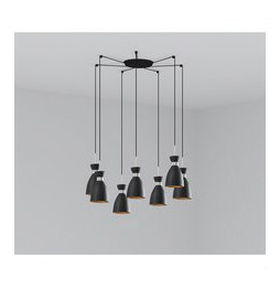 FARO - Luminaria suspendida RETRO 1xE14 20W 7 lámparas negro/cobre