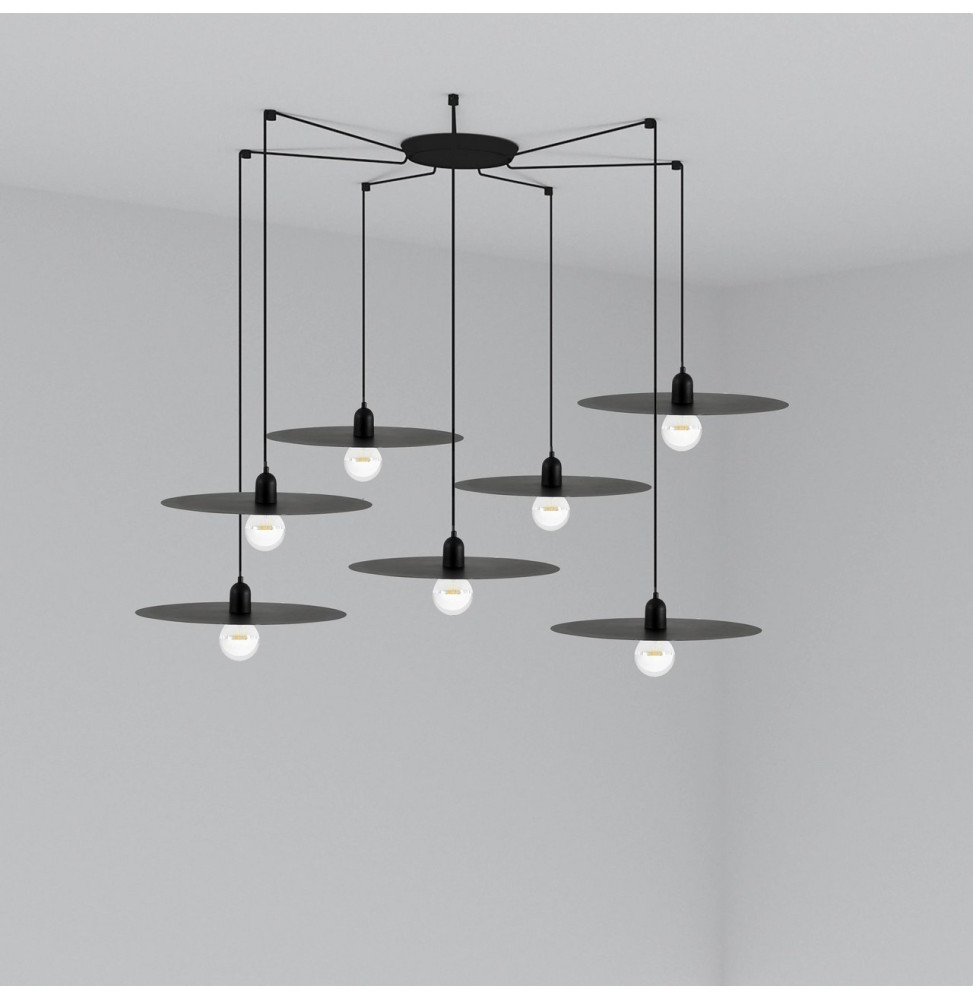 FARO - Luminaria suspendida PLAT negro E27 60W 7 lámparas