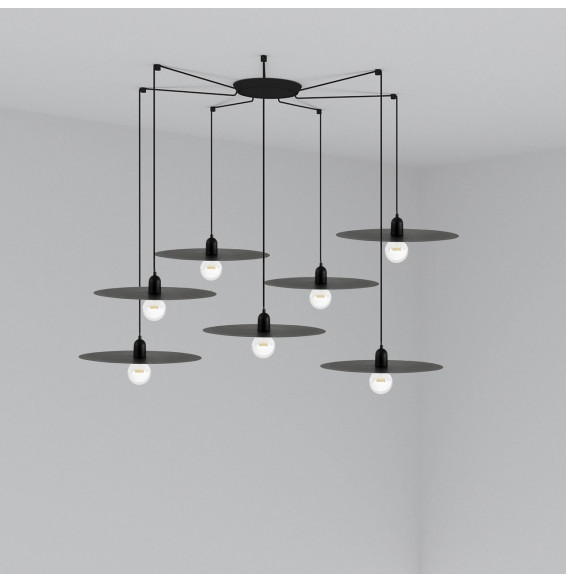 FARO - Luminaria suspendida PLAT negro E27 60W 7 lámparas