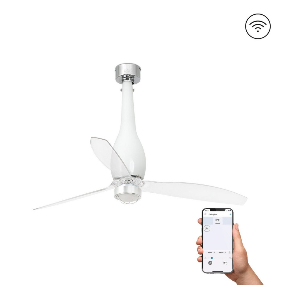 FARO - Ventilador ETERFAN 1280mm blanco brillo palas transparentes 17W 3000K S/R