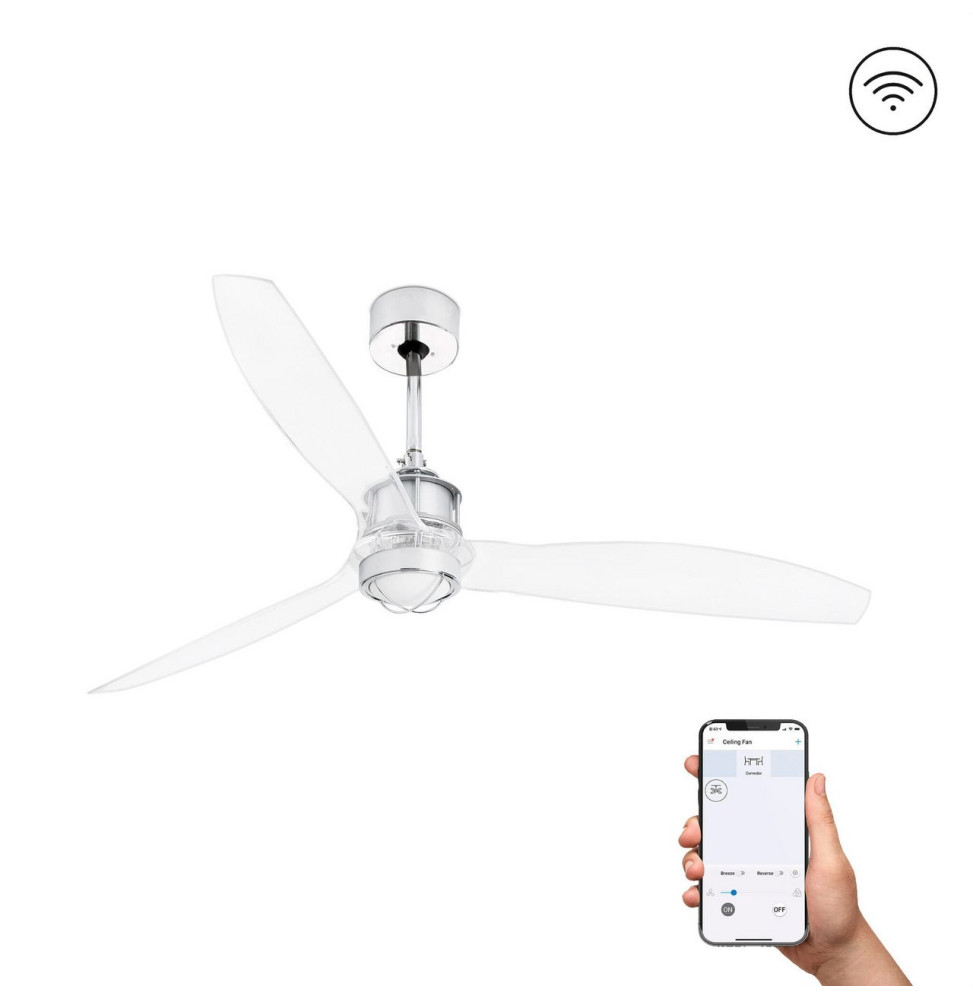 FARO - Ventilador JUST FAN 1280mm cromo palas transparentes 17W 3000K S/R