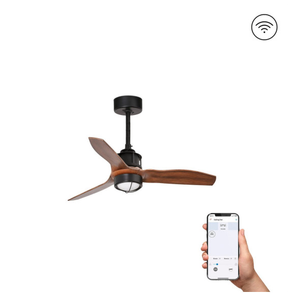 FARO - Ventilador JUST FAN XS diámetro 810mm negro palas madera 17W 3000K S/R