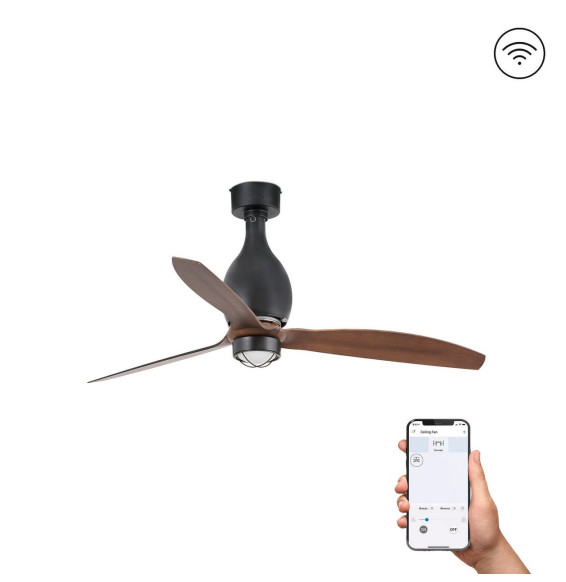 FARO - Ventilador mini ETERFAN 1280mm negro mate palas madera 17W 3000K S/R