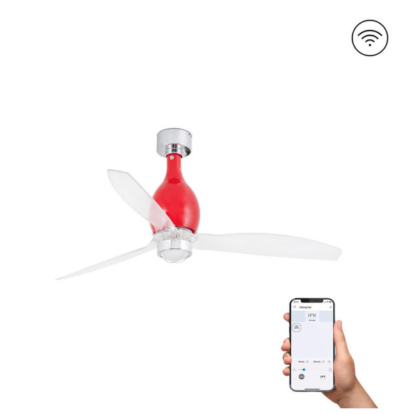 FARO - Ventilador mini ETERFAN 1280mm rojo brillo palas transparentes 17W 3000K S/R