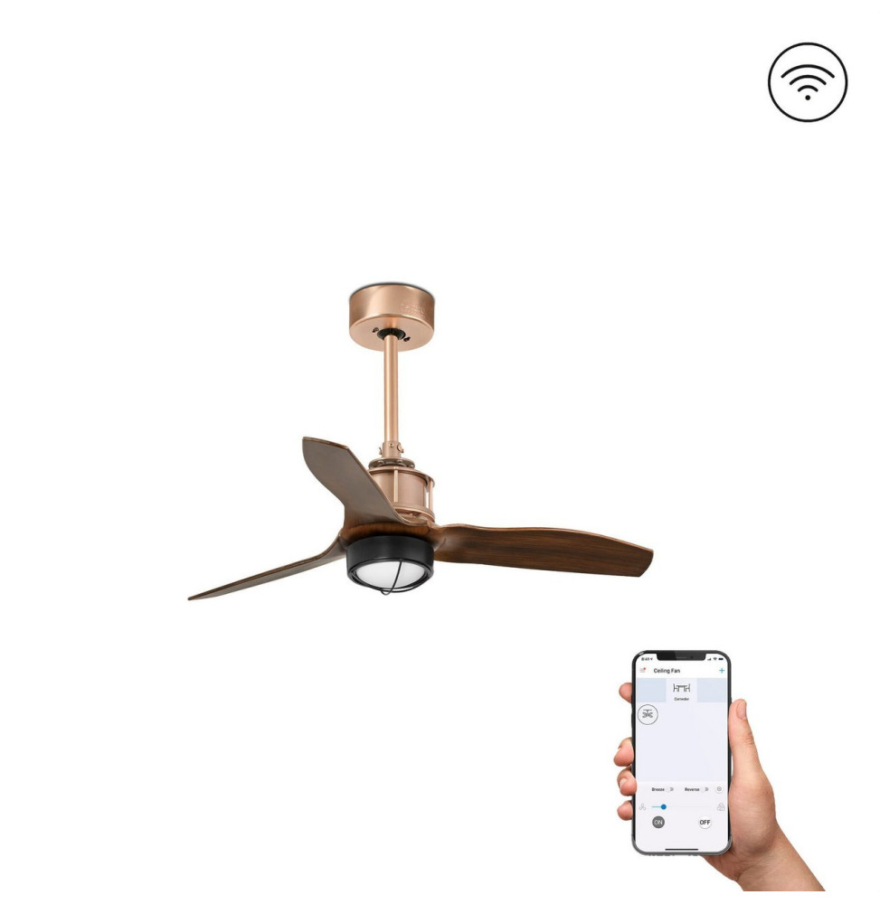 FARO - Ventilador JUST FAN XS diámetro 810mm cobre palas madera 17W 3000K S/R