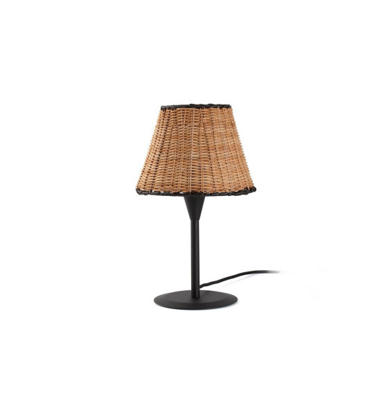 FARO - Lámpara mini sobremesa SUMBA pantalla rattan E27 ø210x160xø120 negro