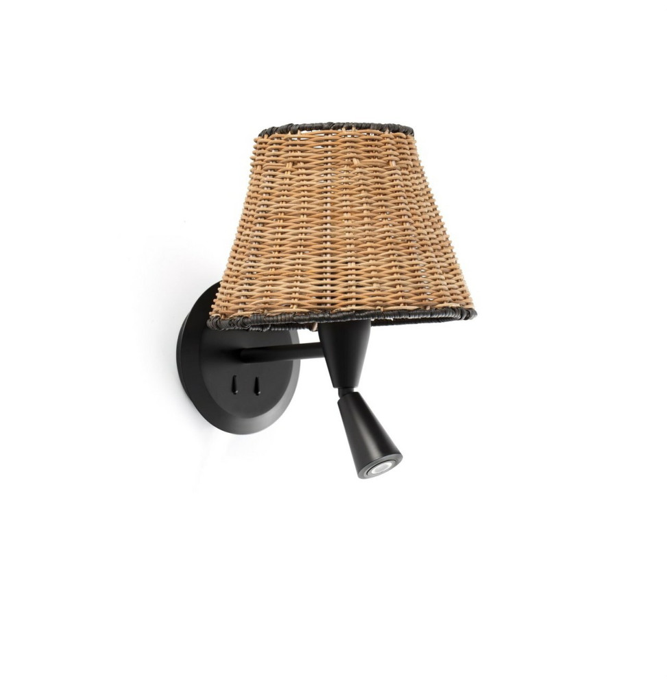 FARO - Aplique lector SUMBA pantalla rattan E27 ø210x160xø120 negro