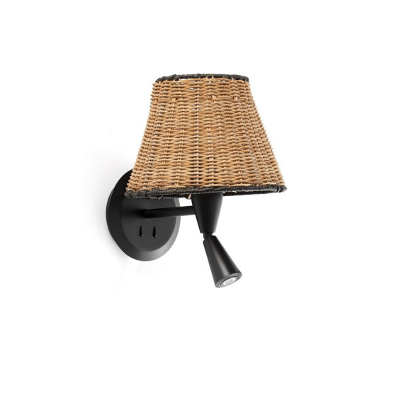FARO - Aplique lector SUMBA pantalla rattan E27 ø210x160xø120 negro