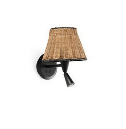 FARO - Aplique lector SUMBA pantalla rattan E27 ø210x160xø120 negro