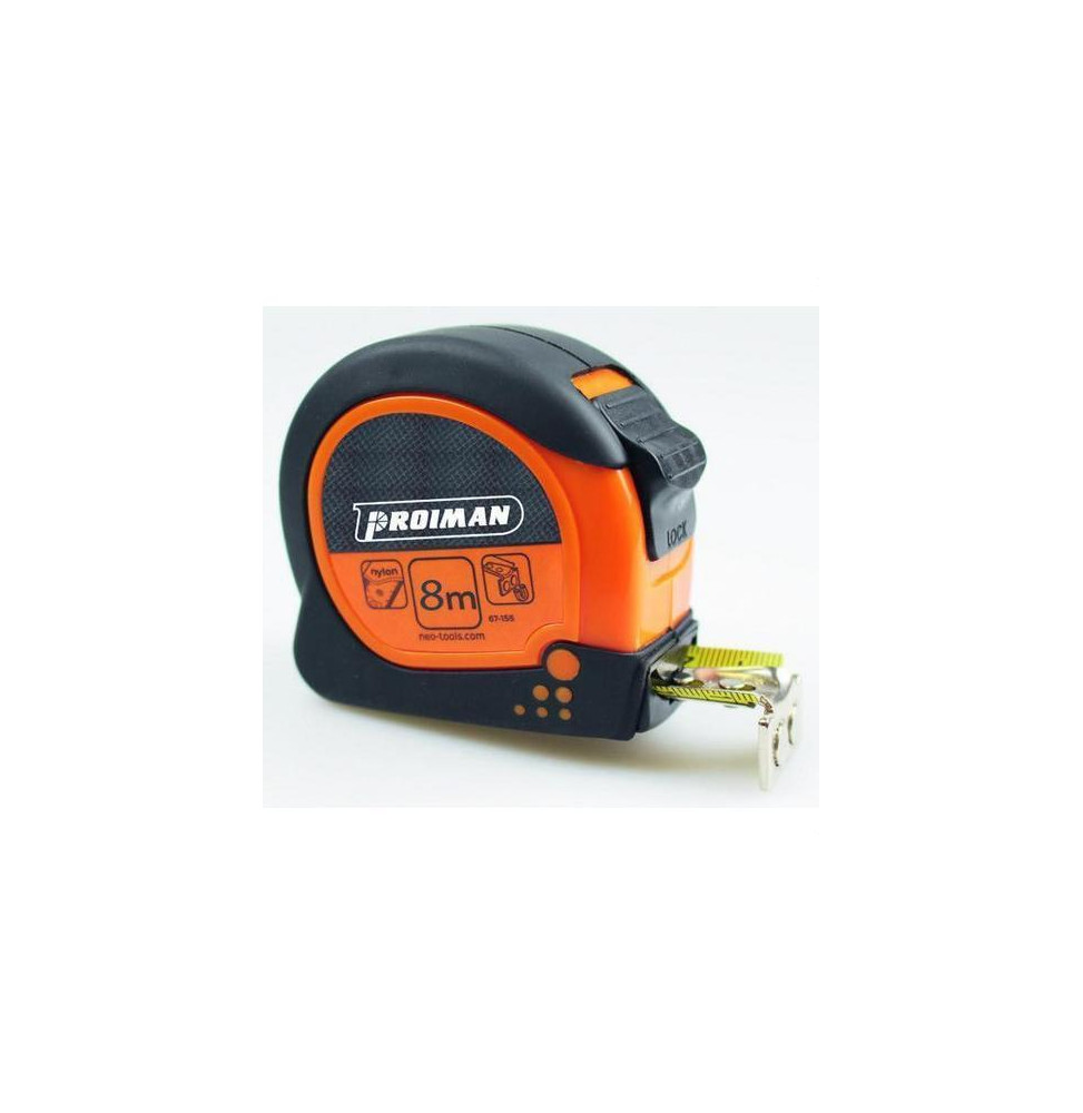 PROIMAN - Flexometro 8mx30mm con freno retorno + clip cinturón cinta 25m/m