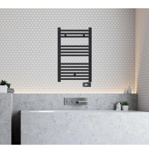 FARHO - Toallero NOVA DIGITAL NEGRO LITTLE 400 400W con fluido digital y programable negro