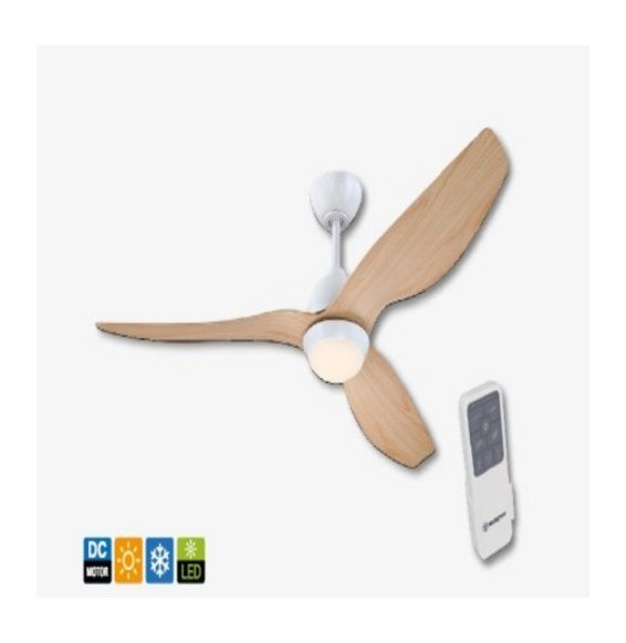 FARHO - Ventilador de techo MAGNOLIA 132cm blanco mate y aspas madera
