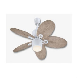 FARHO - Ventilador de techo OASIS 132cm cuerpo blanco mate y aspas ABS forma hoja gris Bahama